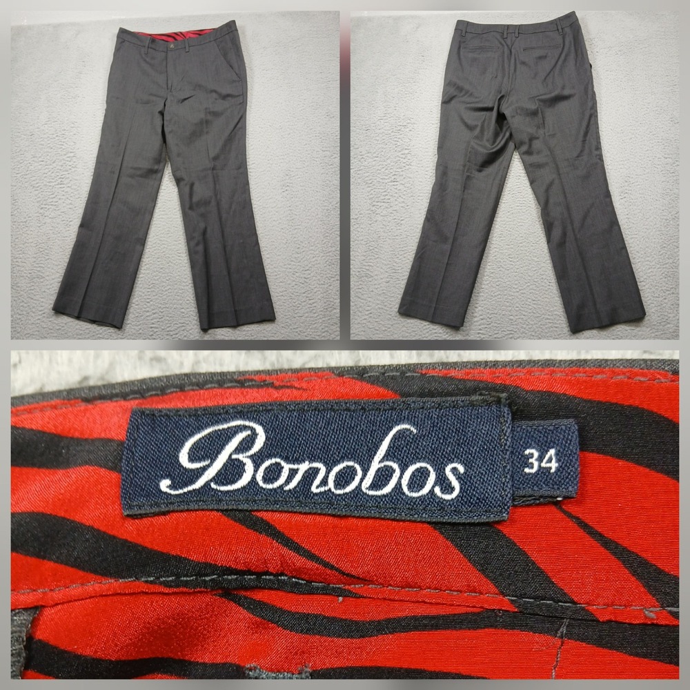 Bonobos Dress Pants Men's 34 Gray Tailored Slim Wool Blend